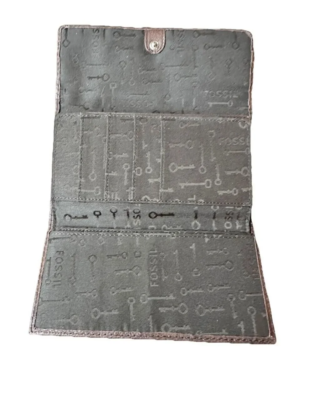 Fossil Vintage Brown Leather Trifold Checkbook Wallet Long Live Vintage